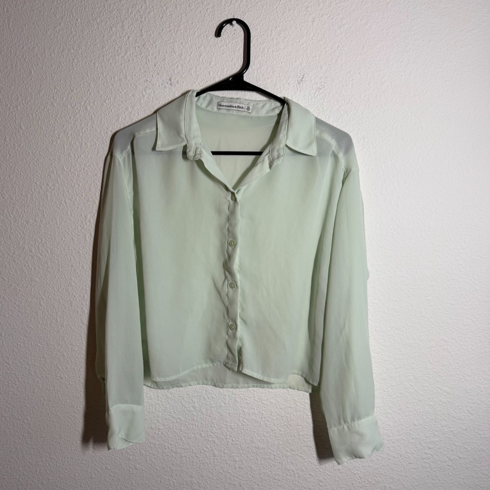Abercrombie & Fitch Shirt Womens XS Mint Green Casual Cutaway Collar Button Up‎